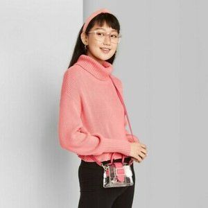 Target Wild Fable Turtleneck Cropped Pullover Sweater Pink